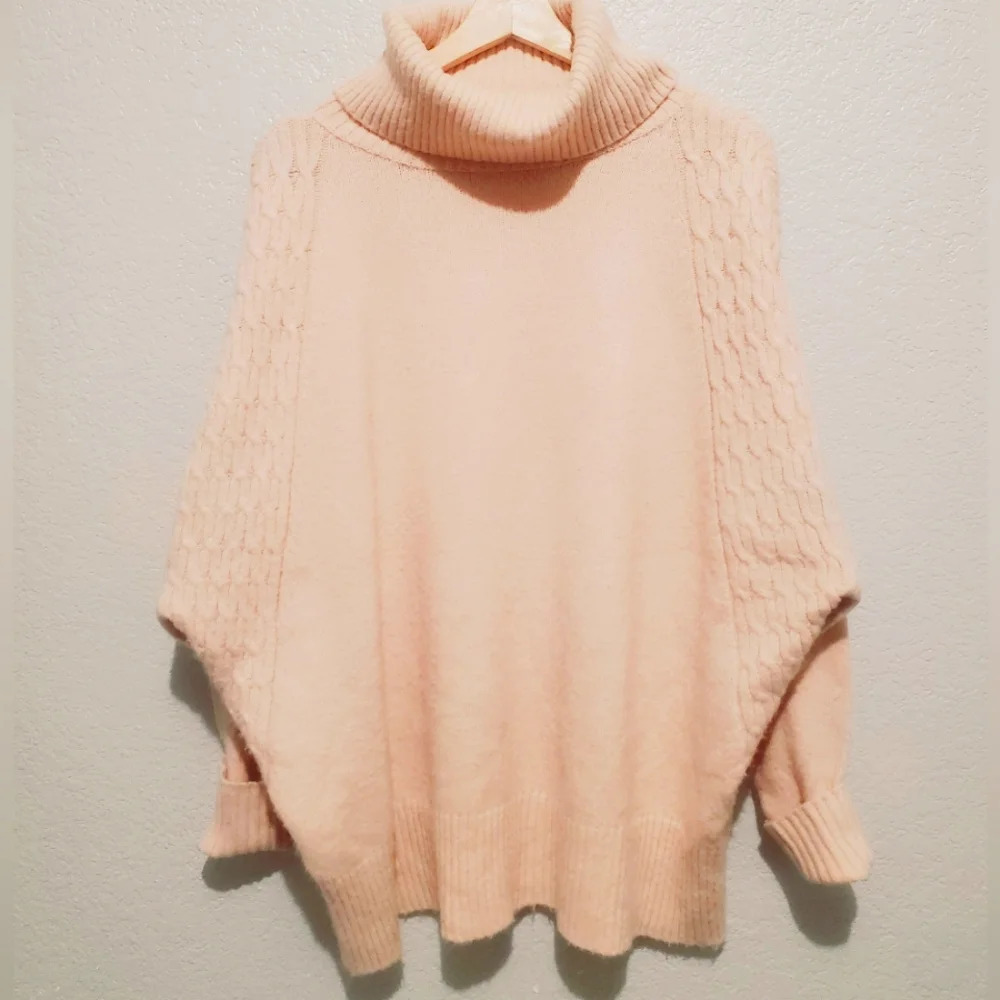💚5/$25 DownEast Pink Oversized Cowel Neck Batwing Knit Cozy Sweater Medium